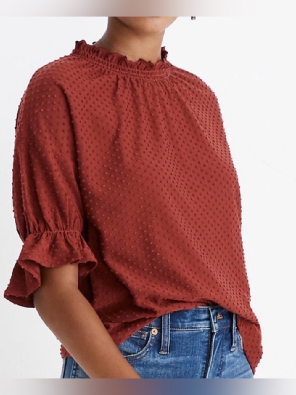 Madewell Texture & Thread blouse top ruffle 3/4 sleeves feminine office XL